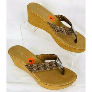 A.GIANETTI Women's Brown Wedge Thong Platform Sandals Made in ITALY Sz 9.5